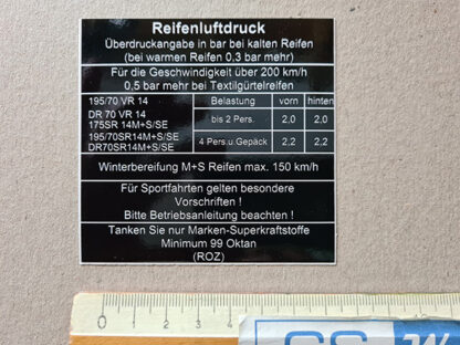 34 09 BMW E9 Reifenluftdruck 2800 CS