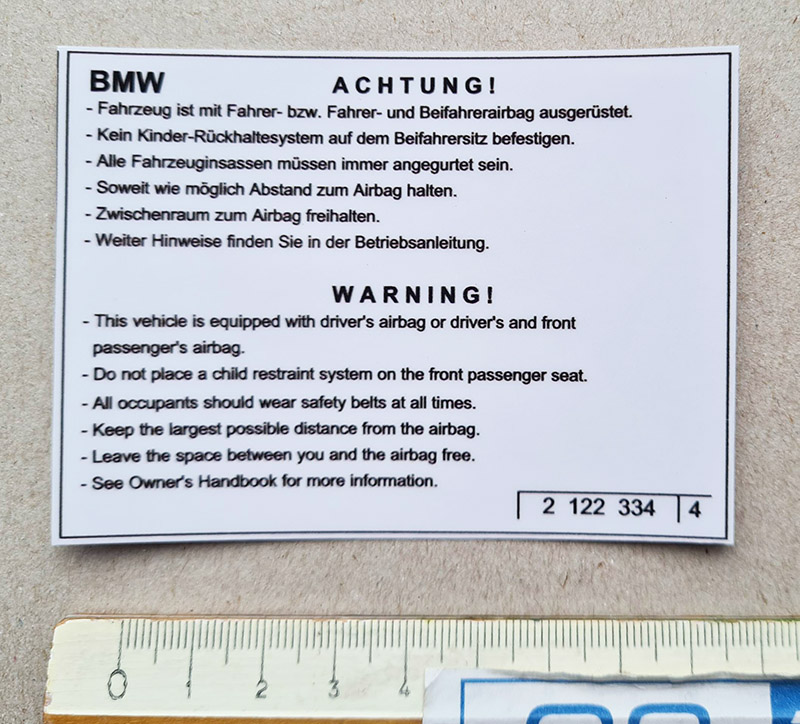 BMW Z3 Aufkleber Airbag